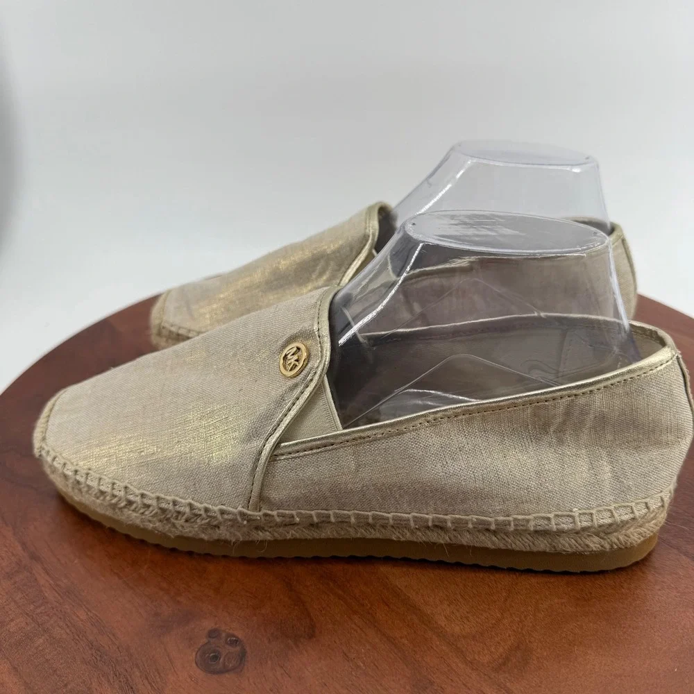 Michael Kors Kendrick Pale Gold‎ Metallic Espadrille Slip On Flats Womens 10M